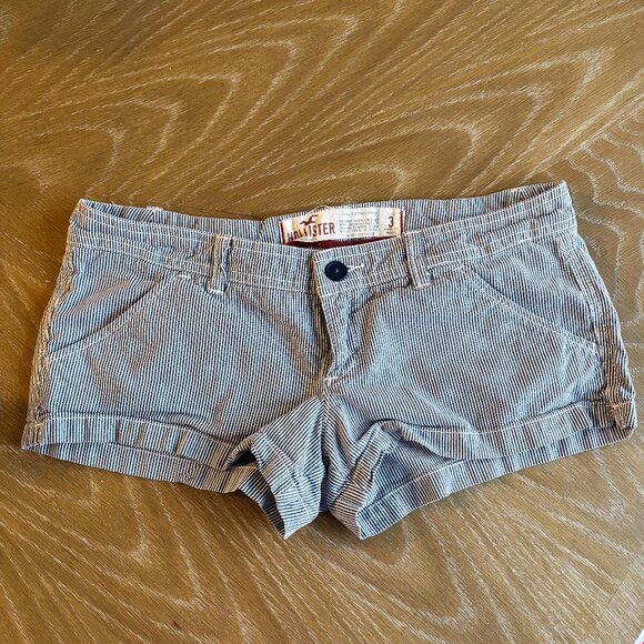 Y2K Hollister Super Low Rise Micro Mini Blue Stripe Shorts - Picture 1 of 5